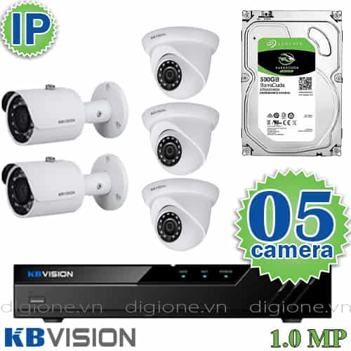 Lắp đặt trọn bộ 5 camera IP giám sát 1.0MP KBvision