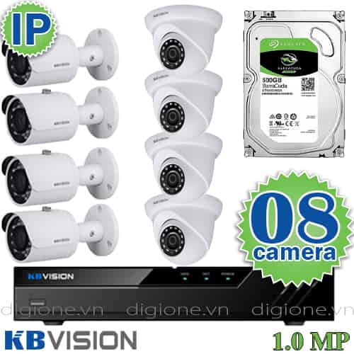 Lắp đặt trọn bộ 8 camera IP giám sát 1.0MP KBvision