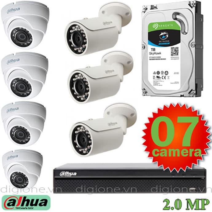 Lắp đặt trọn bộ 7 camera giám sát 2.0MP Dahua
