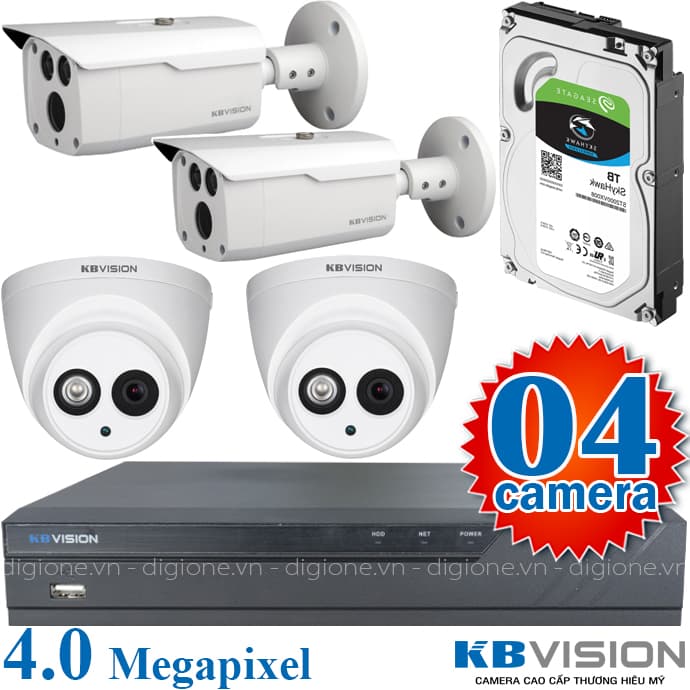Lắp đặt trọn bộ 4 camera giám sát 4.0MP KBvision