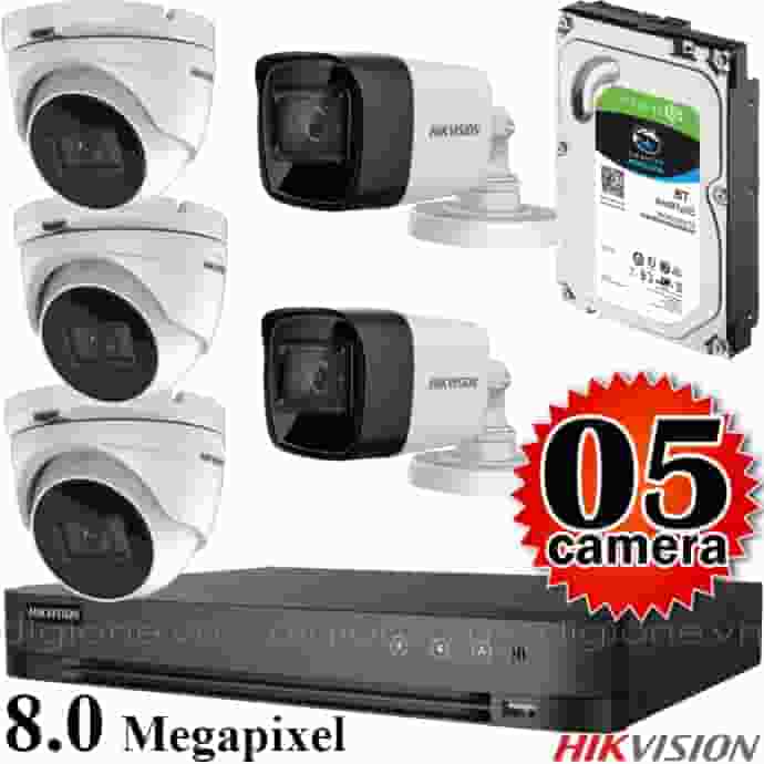 Lắp đặt trọn bộ 5 camera giám sát 8.0MP (4K) siêu nét Hikvision