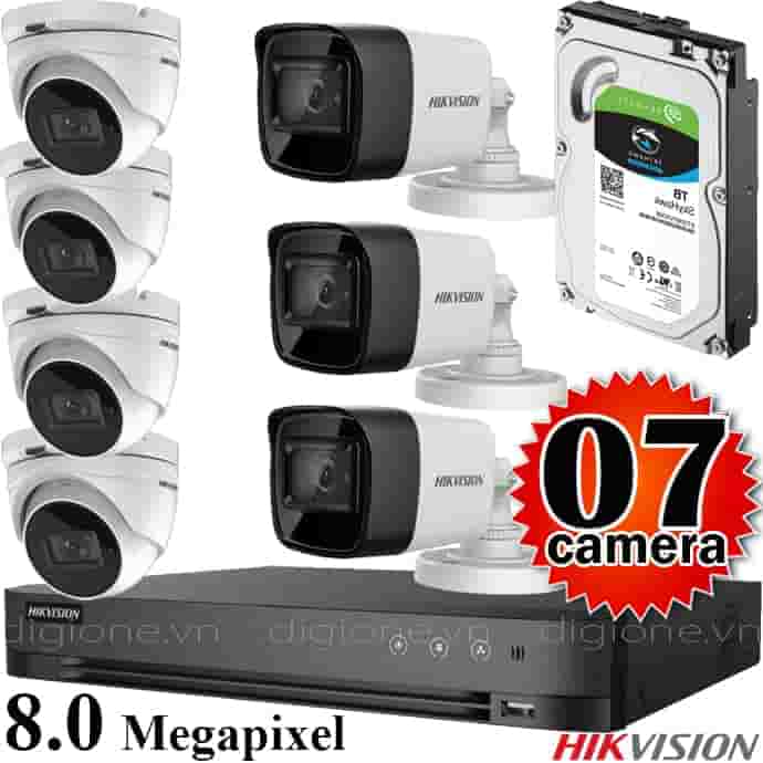 Lắp đặt trọn bộ 7 camera giám sát 8.0MP (4K) siêu nét Hikvision