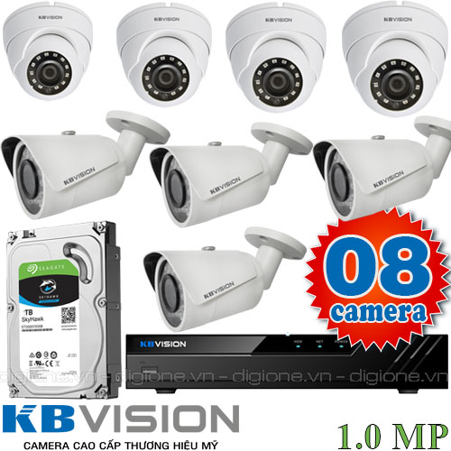 Lắp đặt trọn bộ 8 camera giám sát 1.0MP KBvision