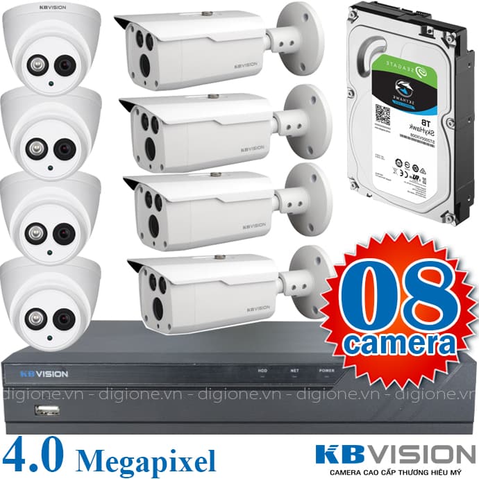 Lắp đặt trọn bộ 8 camera giám sát 4.0MP KBvision