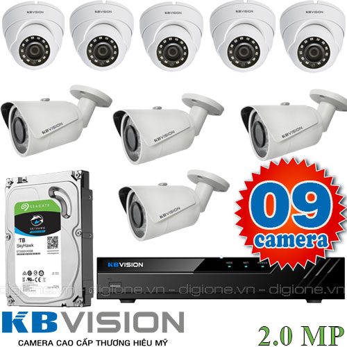 Lắp đặt trọn bộ 9 camera giám sát 2.0M Kbvision