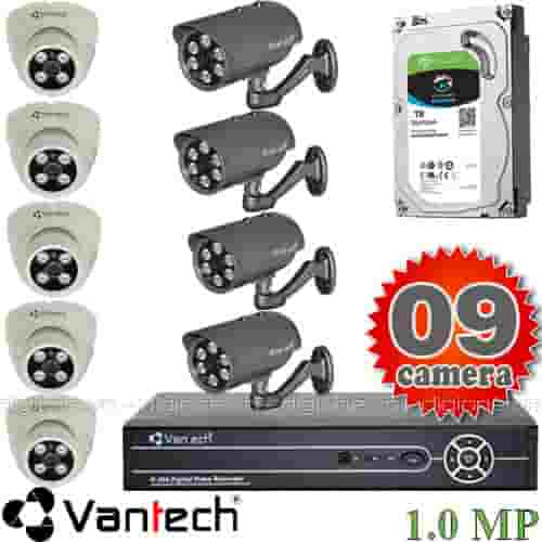 Lắp đặt trọn bộ 9 camera giám sát 1.0M Vantech