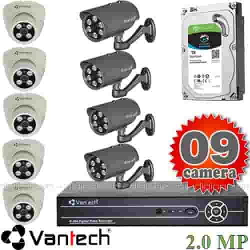 Lắp đặt trọn bộ 9 camera giám sát 2.0M Vantech