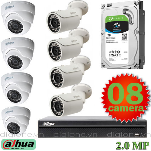 Lắp đặt trọn bộ 8 camera giám sát 2.0MP Dahua